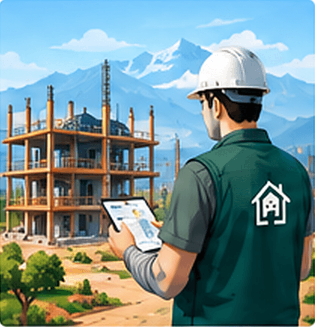 Building Sewa professional reviewing plans at a construction site