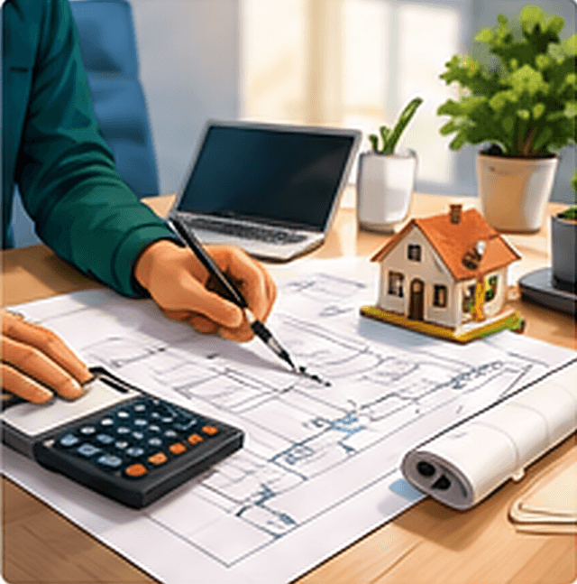 Reviewing a project quote and scope of work with a calculator