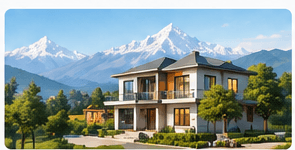 Completed Building Sewa home with mountain backdrop